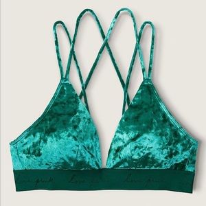 PINK Velvet Triangle Bralette- Size L in green